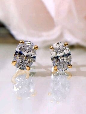 4 ctw Oval Lab Diamond Earrings with Gold Studs